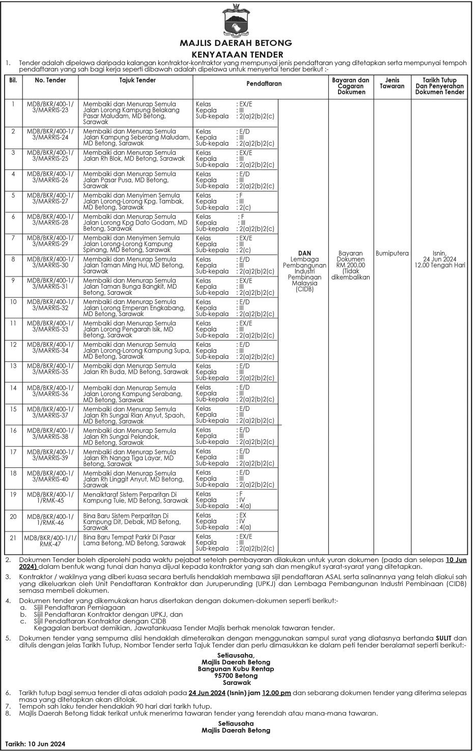 Notis Tender 2 Kejuruteraan 2024