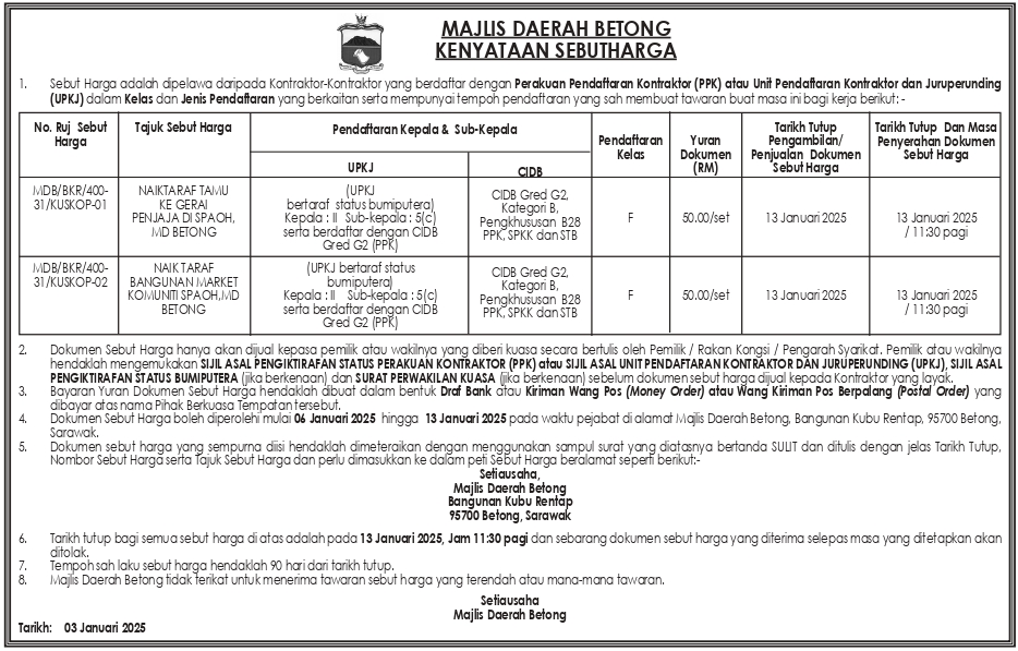 KENYATAAN TENDER PW