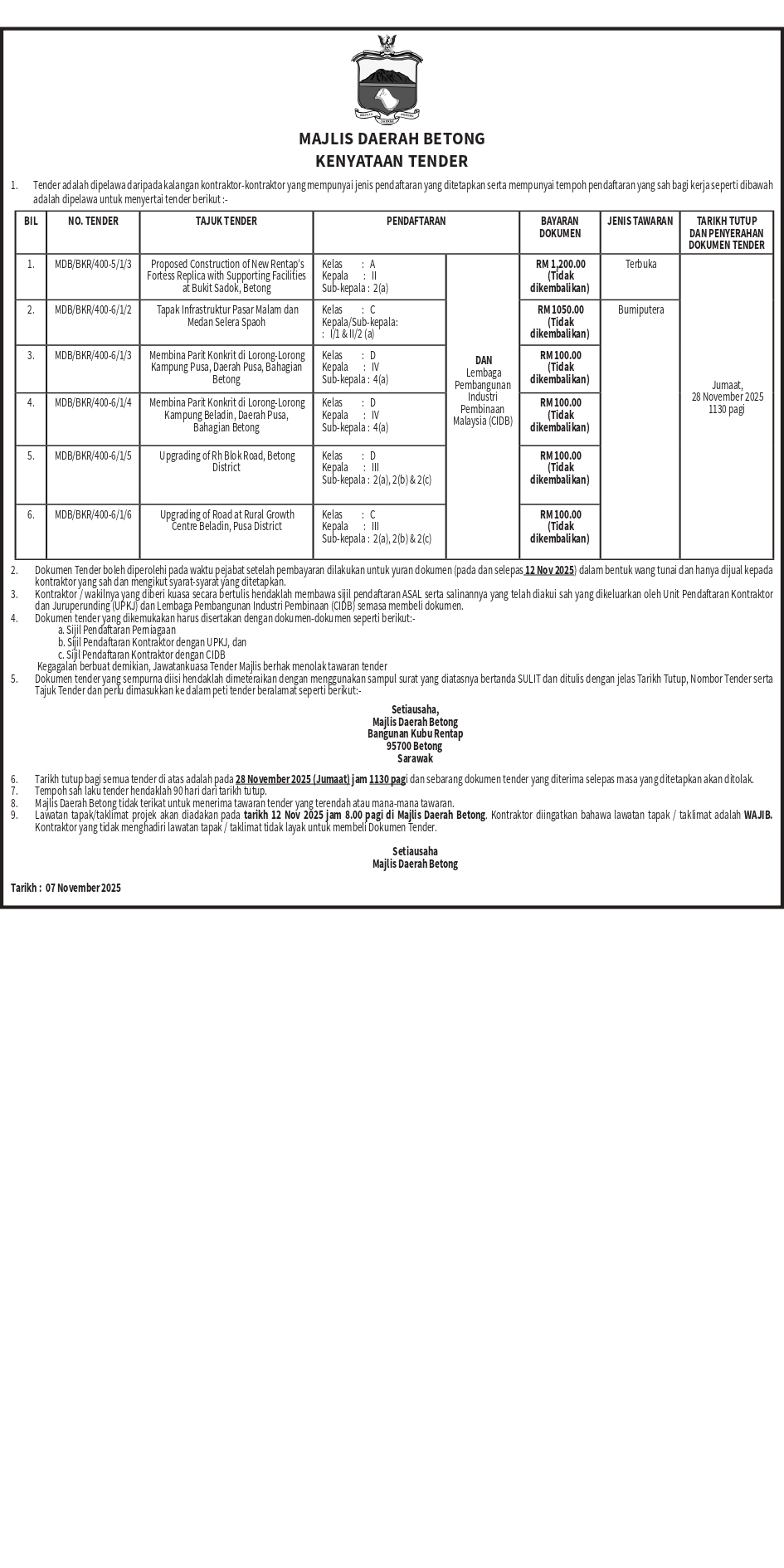 majlis daerah betong November 